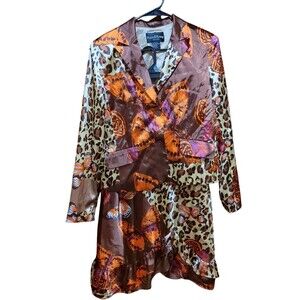 Russell Kemp Woman's Vintage Silk Butterfly Print Blazer W/Skirt HTF Set  Size 8